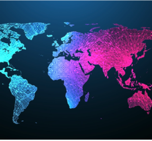 A colorful map of the continents.